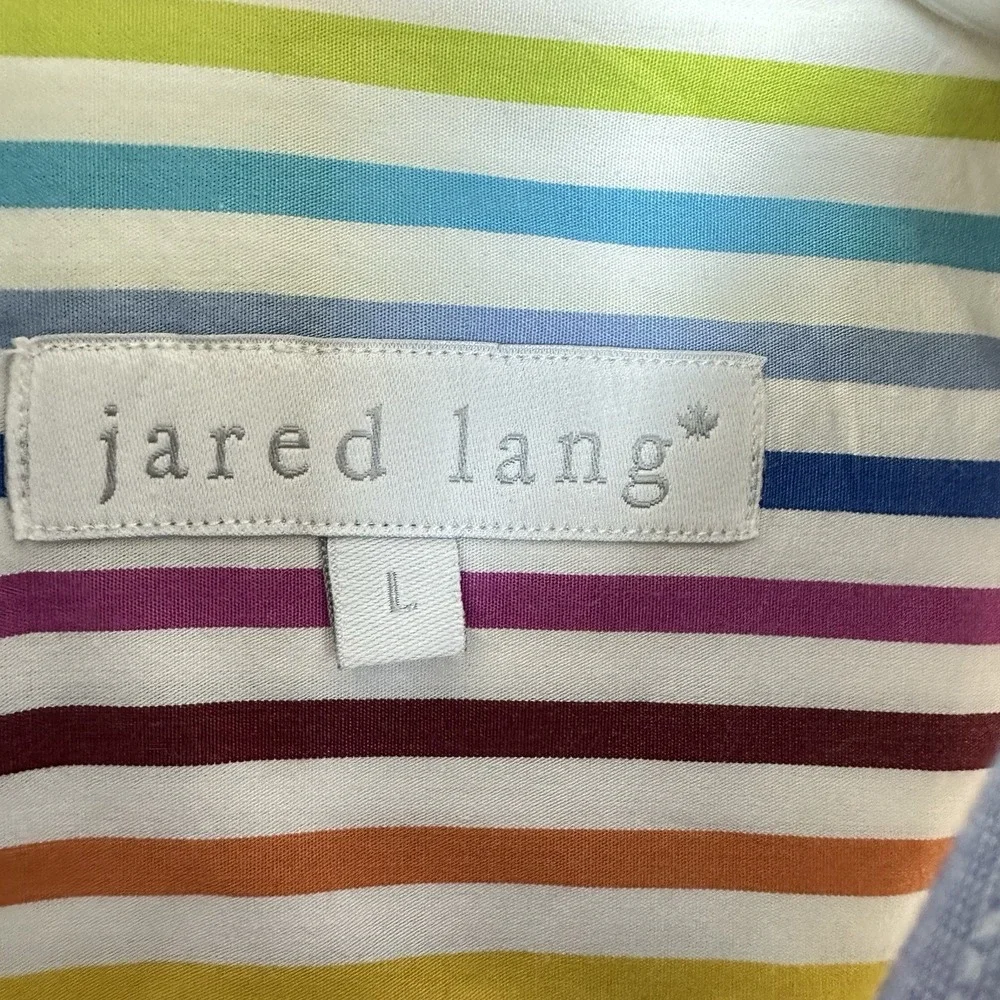 Jared Lang Short Sleeve Large Rainbow Striped Button Up 100%  Luxury Cotton Sz L - Picture 4 of 9